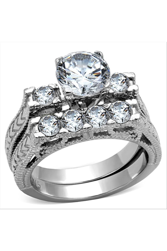 High polished (no plating) Stainless Steel Ring with AAA Grade CZ in Clear for Women Clear Stone Color Style TK5X019 Size 8