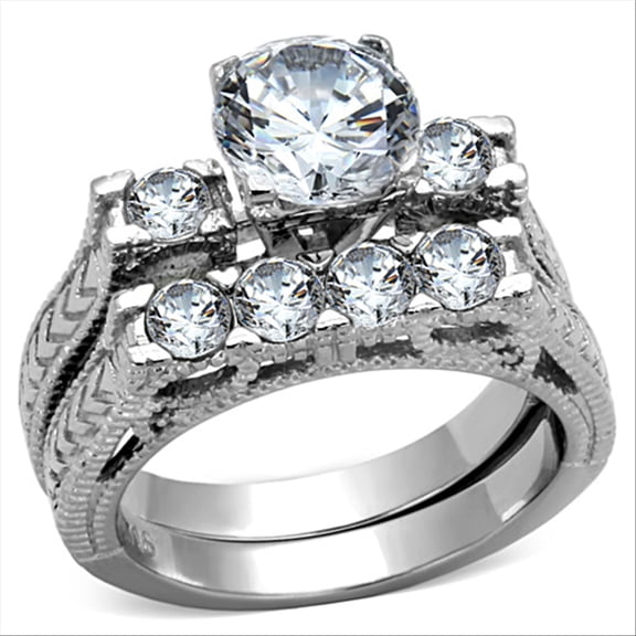 High polished (no plating) Stainless Steel Ring with AAA Grade CZ in Clear for Women Clear Stone Color Style TK5X019 Size 9