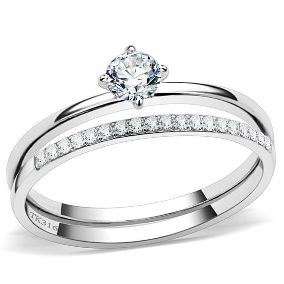 High polished (no plating) Stainless Steel Ring with AAA Grade CZ in Clear for Women Style DA026