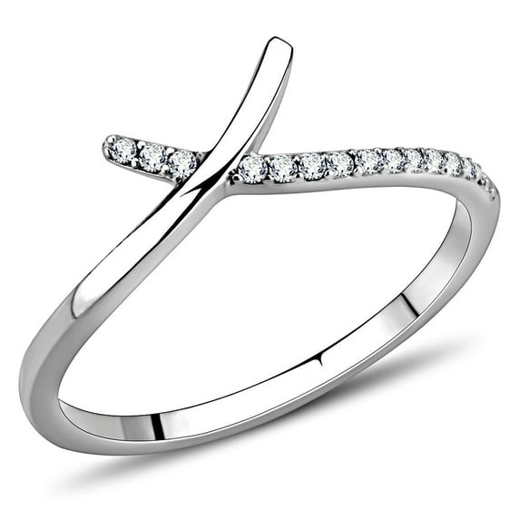 High polished (no plating) Stainless Steel Ring with AAA Grade CZ in Clear for Women Style DA154