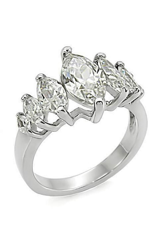 High polished (no plating) Stainless Steel Ring with AAA Grade CZ in Clear for Women Style TK006