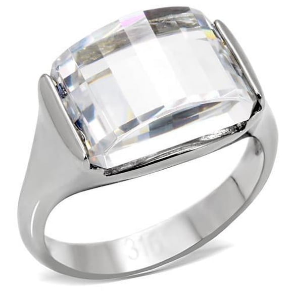 High polished (no plating) Stainless Steel Ring with AAA Grade CZ in Clear for Women Style TK100