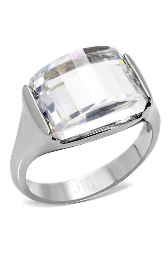 High polished (no plating) Stainless Steel Ring with AAA Grade CZ in Clear for Women Style TK100
