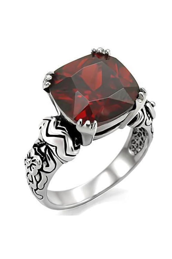 High polished (no plating) Stainless Steel Ring with AAA Grade CZ in Garnet for Women Style TK018