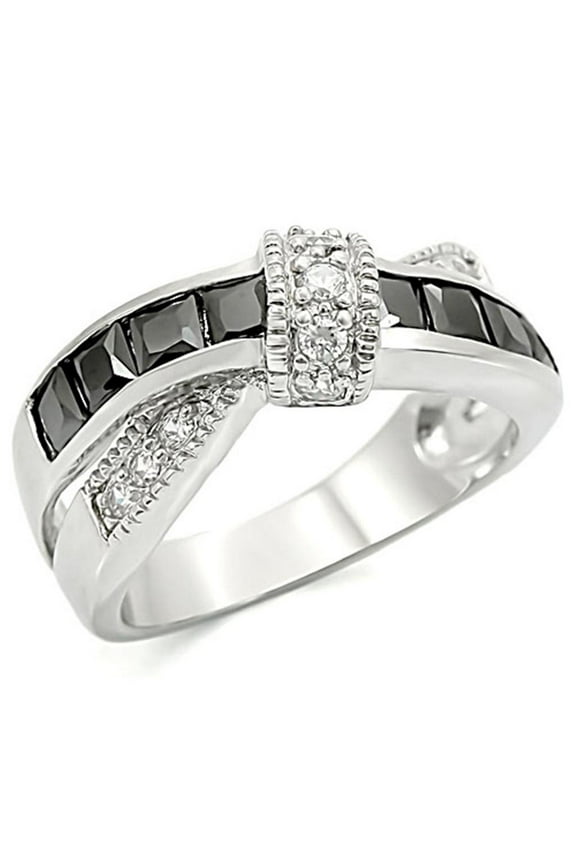 High polished (no plating) Stainless Steel Ring with AAA Grade CZ in Jet for Women Jet Stone Color Style TK1494 Size 8