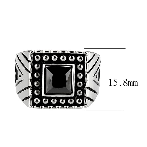 High polished (no plating) Stainless Steel Ring with AAA Grade CZ in Jet for Women Style TK3769 Size 11
