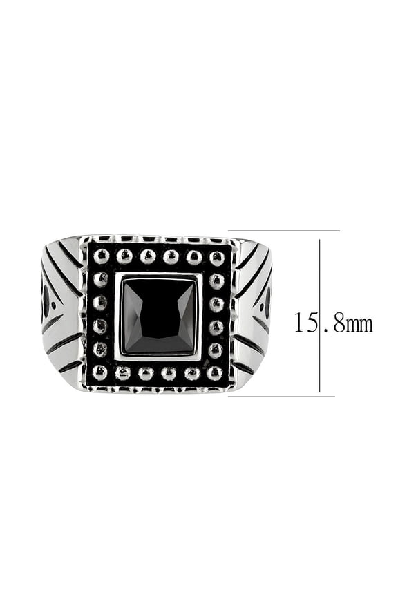 High polished (no plating) Stainless Steel Ring with AAA Grade CZ in Jet for Women Style TK3769 Size 8