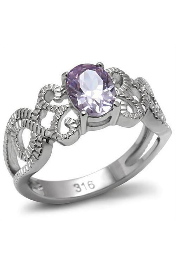 High polished (no plating) Stainless Steel Ring with AAA Grade CZ in Light Amethyst for Women Style TK079