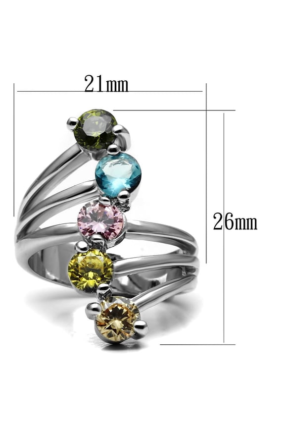 High polished (no plating) Stainless Steel Ring with AAA Grade CZ in Multi Color for Women Multi Color Stone Color Style TK2876 Size 7