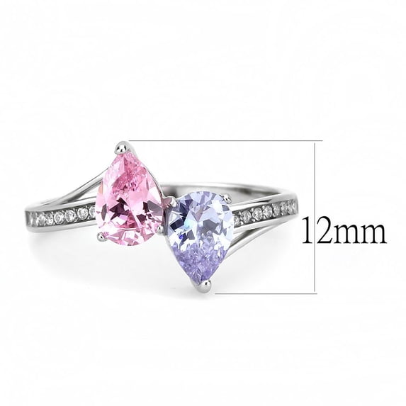 High polished (no plating) Stainless Steel Ring with AAA Grade CZ in Multi Color for Women Style DA270