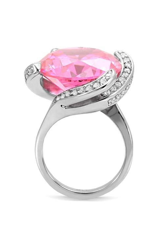 High polished (no plating) Stainless Steel Ring with AAA Grade CZ in Rose for Women Rose Stone Color Style TK117 Size 9