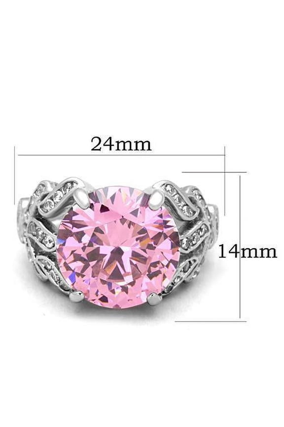 High polished (no plating) Stainless Steel Ring with AAA Grade CZ in Rose for Women Rose Stone Color Style TK1512 Size 10