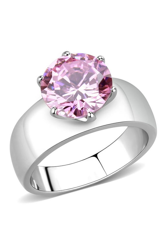 High polished (no plating) Stainless Steel Ring with AAA Grade CZ in Rose for Women Rose Stone Color Style TK52010 Size 7