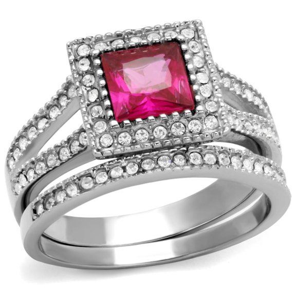 High polished (no plating) Stainless Steel Ring with AAA Grade CZ in Ruby for Women Ruby Stone Color Style TK2293 Size 5