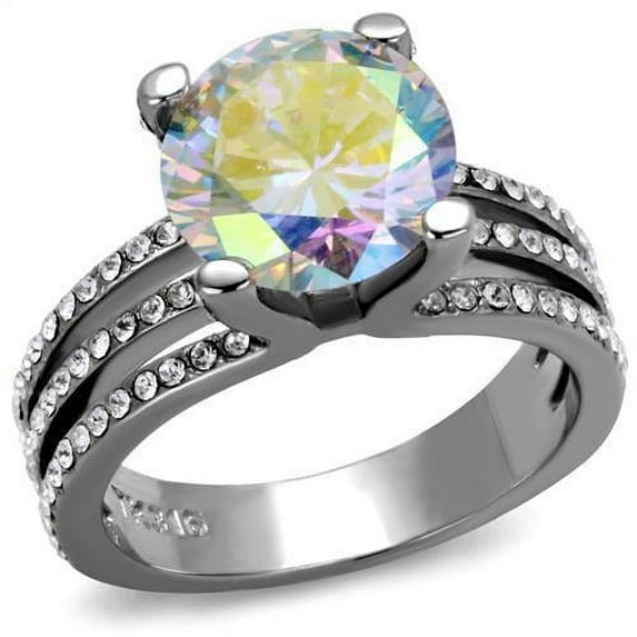High polished (no plating) Stainless Steel Ring with AAA Grade CZ in White AB for Women White AB Stone Color Style TK2179 Size 7