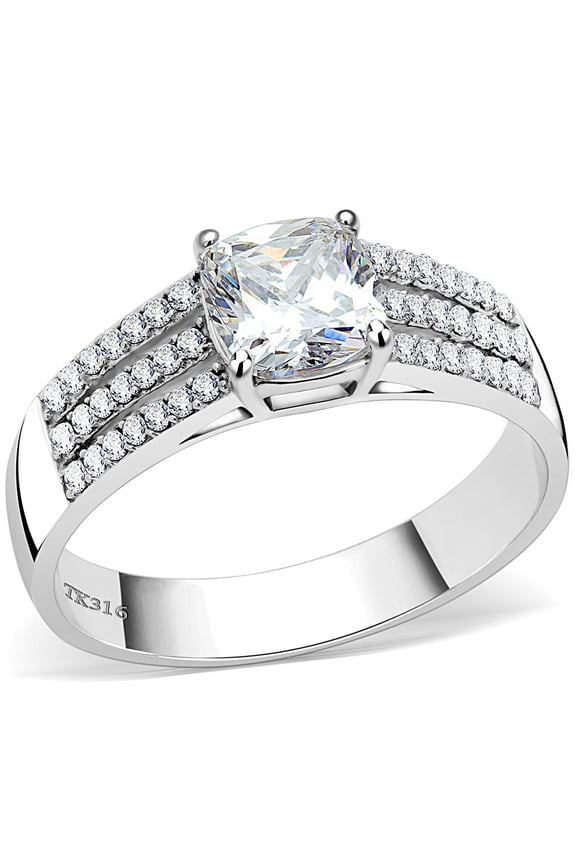 High polished (no plating) Stainless Steel Ring with Cubic in Clear for Women Style DA020