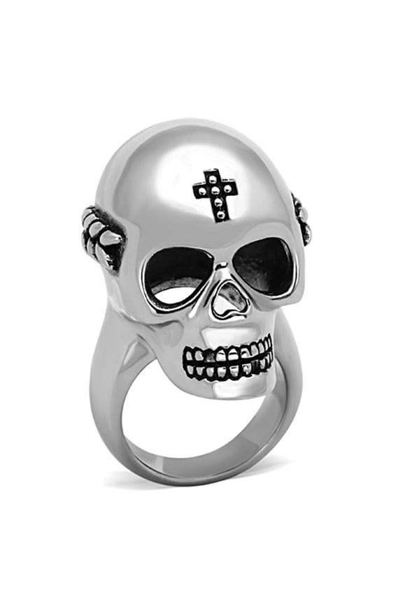 High polished (no plating) Stainless Steel Ring with Epoxy in Jet for Unisex Jet Stone Color Style TK1202 Size 10