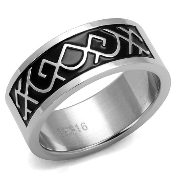 High polished (no plating) Stainless Steel Ring with Epoxy in Jet for Women Celtic Theme Jet Stone Color Style TK2921 Size 8