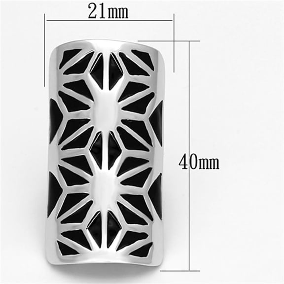 High polished (no plating) Stainless Steel Ring with Epoxy in Jet for Women Jet Stone Color Style TK918 Size 5