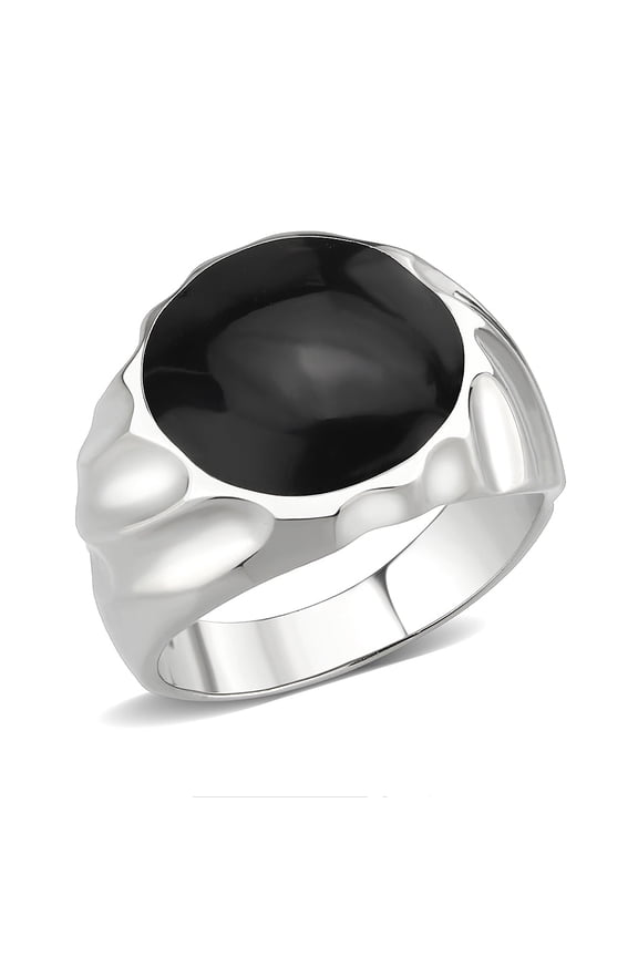 High polished (no plating) Stainless Steel Ring with Epoxy in Jet for Women Style TK3768 Size 12