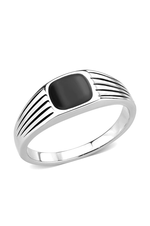 High polished (no plating) Stainless Steel Ring with Epoxy in Jet for Women Style TK3772 Size 10