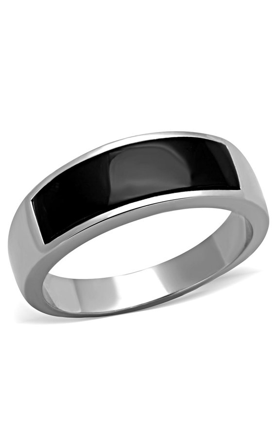 High polished (no plating) Stainless Steel Ring with Synthetic Onyx in Jet for Women Jet Stone Color Style TK2062J Size 12