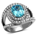 thumbnail image 1 of High polished (no plating) Stainless Steel Ring with Synthetic Synthetic Glass in Sea Blue for Women Sea Blue Stone Color Style TK2900 Size 5, 1 of 4