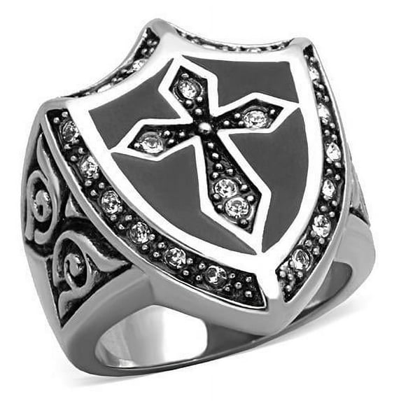 High polished (no plating) Stainless Steel Ring with Top Grade Crystal in Clear for Women Biker Theme Clear Stone Color Style TK1349 Size 13