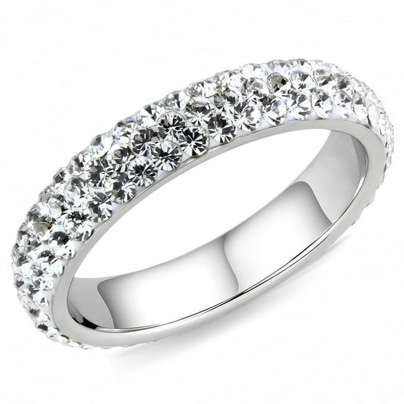 High polished (no plating) Stainless Steel Ring with Top Grade Crystal in Clear for Women Clear Stone Color Style TK3533 Size 10