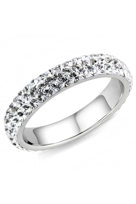 High polished (no plating) Stainless Steel Ring with Top Grade Crystal in Clear for Women Clear Stone Color Style TK3533 Size 10