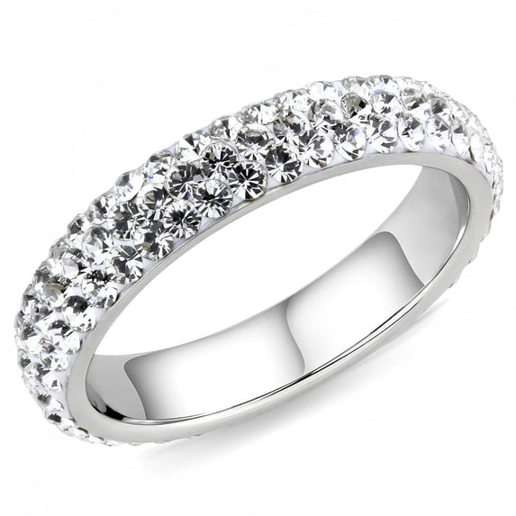 High polished (no plating) Stainless Steel Ring with Top Grade Crystal in Clear for Women Clear Stone Color Style TK3533 Size 5