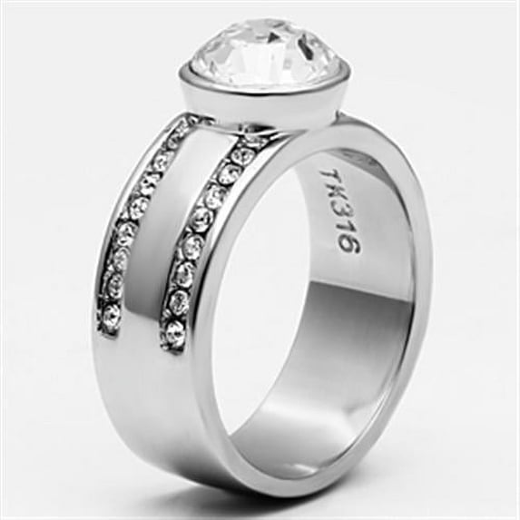 High polished (no plating) Stainless Steel Ring with Top Grade Crystal in Clear for Women Clear Stone Color Style TK646 Size 9