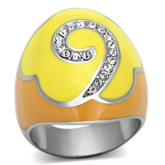 High polished (no plating) Stainless Steel Ring with Top Grade Crystal in Clear for Women Clear Stone Color Style TK846 Size 5