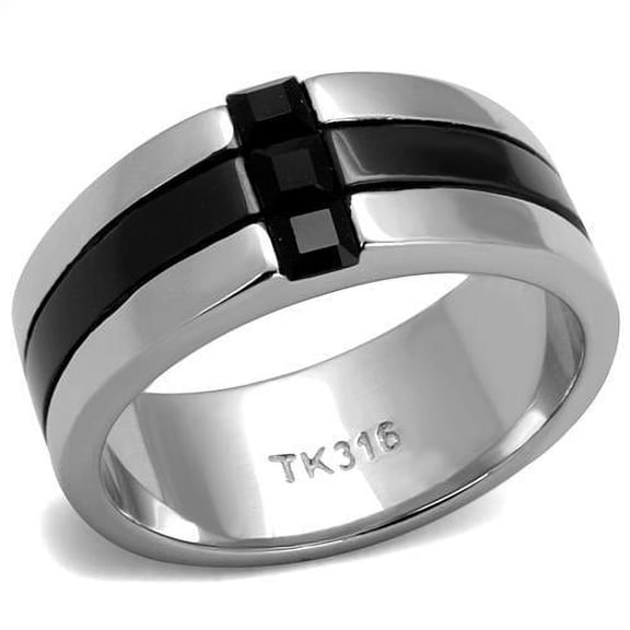 High polished (no plating) Stainless Steel Ring with Top Grade Crystal in Jet for Women Biker Theme Jet Stone Color Style TK2516 Size 10
