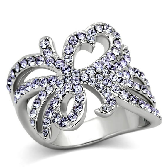 High polished (no plating) Stainless Steel Ring with Top Grade Crystal in Light Sapphire for Women Light Sapphire Stone Color Style TK869 Size 10