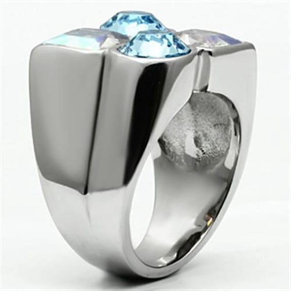 High polished (no plating) Stainless Steel Ring with Top Grade Crystal in Multi Color for Women Multi Color Stone Color Style TK645 Size 5