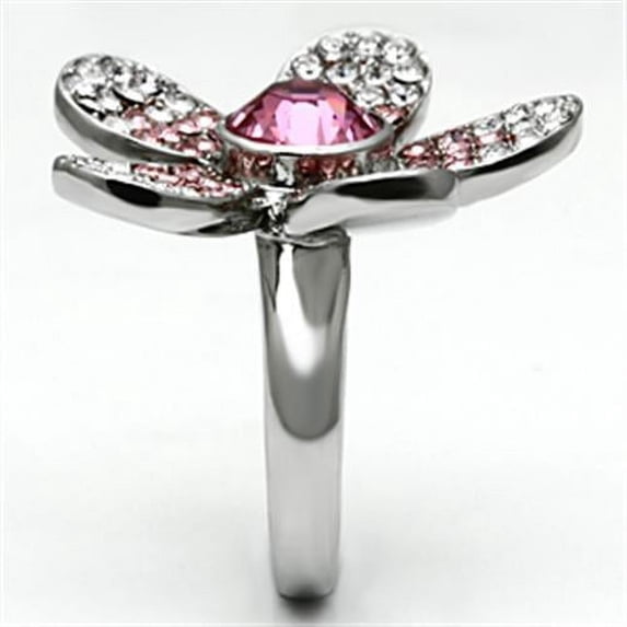 High polished (no plating) Stainless Steel Ring with Top Grade Crystal in Rose for Women Rose Stone Color Style TK654 Size 10