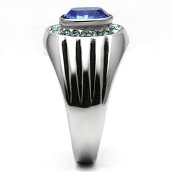High polished (no plating) Stainless Steel Ring with Top Grade Crystal in Sapphire for Women Sapphire Stone Color Style TK601 Size 10