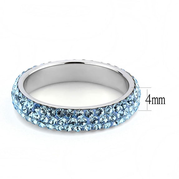 High polished (no plating) Stainless Steel Ring with Top Grade Crystal in Sea Blue for Women Sea Blue Stone Color Style TK3535 Size 8