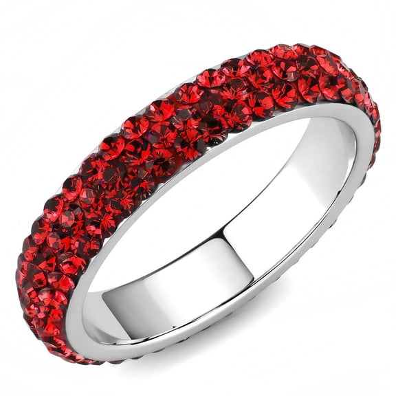 High polished (no plating) Stainless Steel Ring with Top Grade Crystal in Siam for Women Siam Stone Color Style TK3536 Size 10