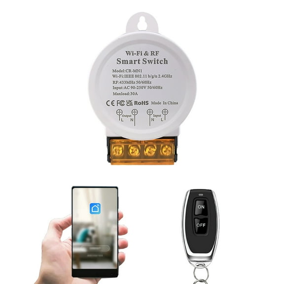 High power 30A intelligent on/off switch, WiFi&RF433 remote control, Tuya Smart Life App, supports Amazon Alexa Google Assistant voice control, suitable for lighting processing and water pumping.