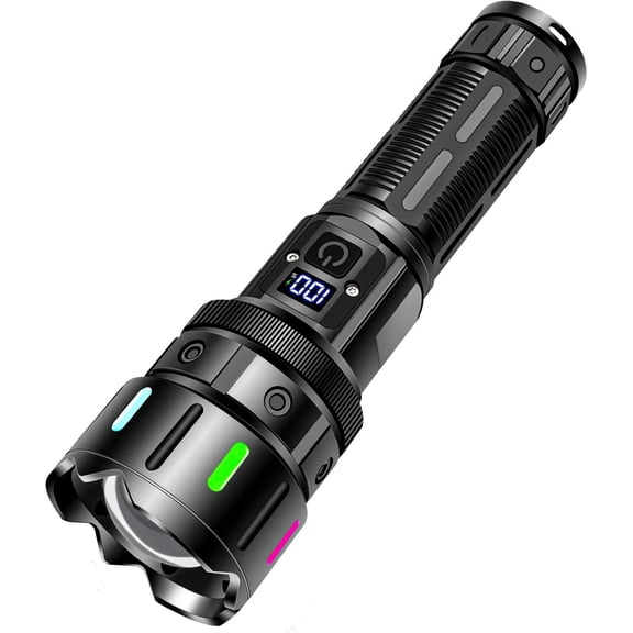High-power LED flashlight, C-type rechargeable tactical zoom flashlight, suitable for activities such as camping and fishing, with battery level display