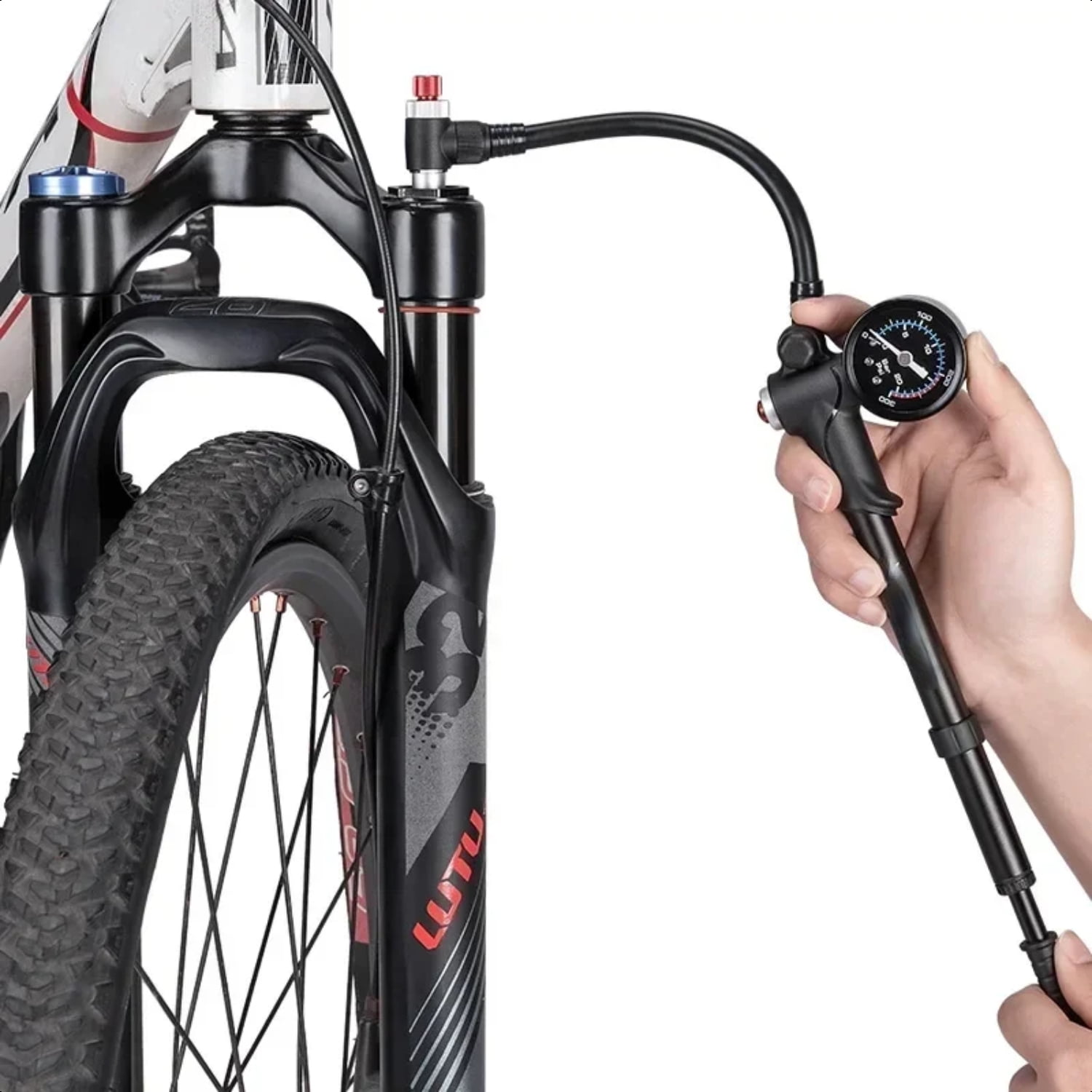 Highpressure Portable Mountain Bike Air Shock Absorber with Gauge