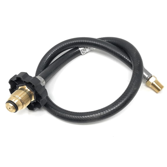 High pressure gas hose, 2ft Propane assembly with Soft Nose POL x 1/4 inch Male NPT fittings, black rubber, converts for Fryer, Gas Grill, Fire Pit, and LP Appliances. Length 2' or 24"