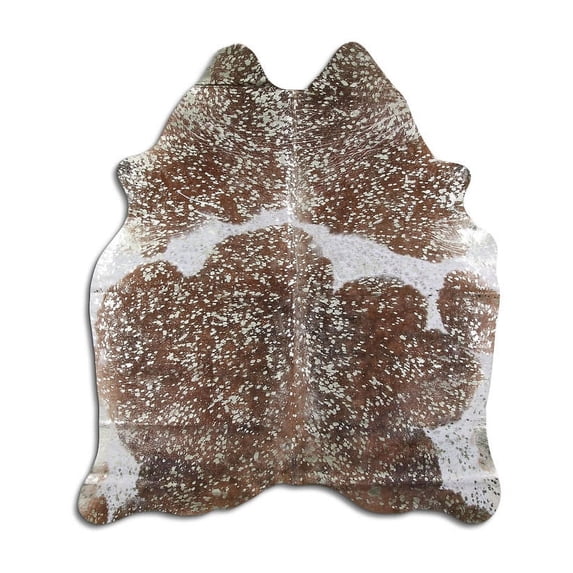 High-priority cowhide rugs for sale CHAMPAGNE METALLIC ON BROWN AND WHITE rug