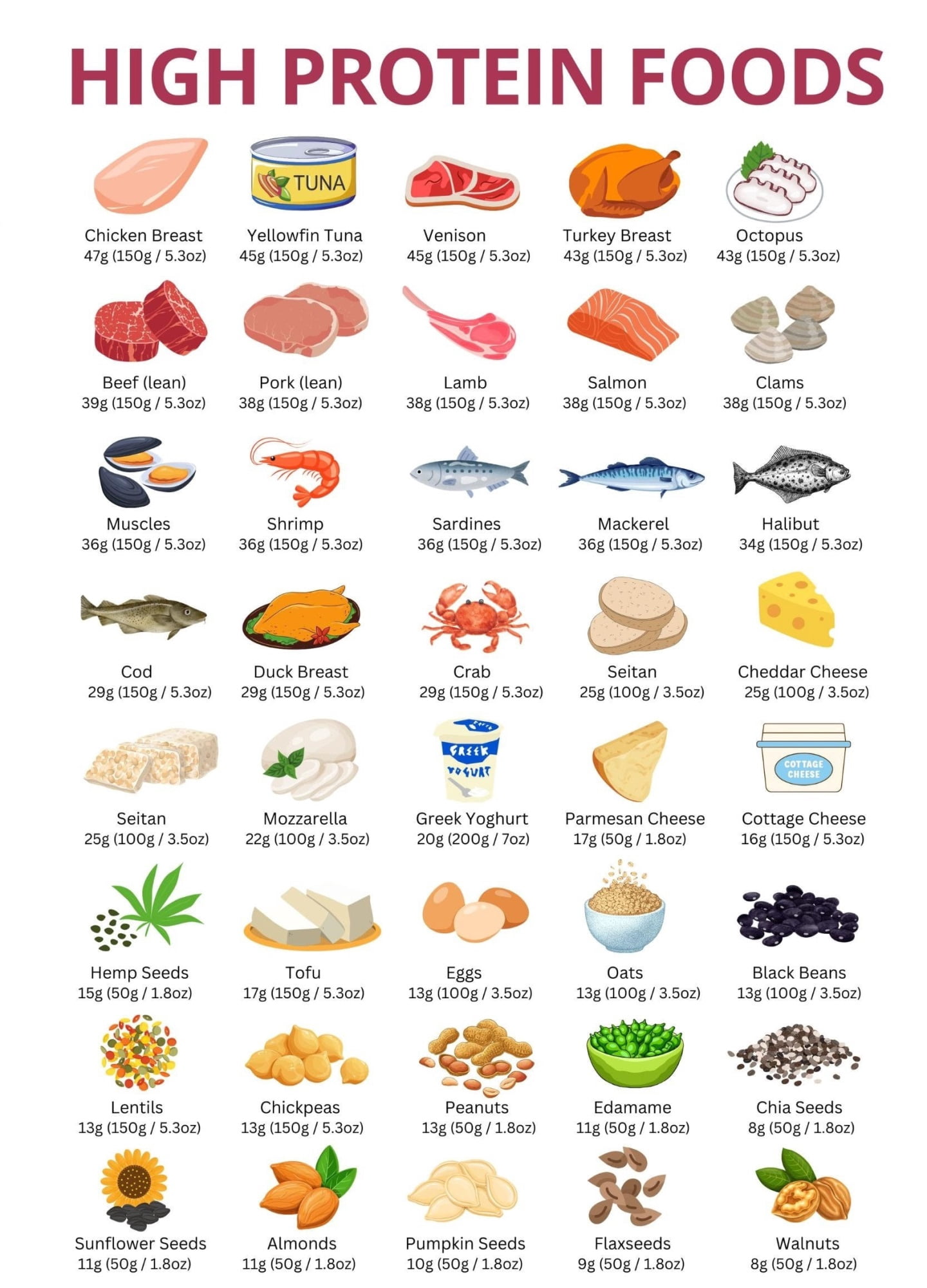 High-protein food list and chart poster. Diet plan rich in protein and ...