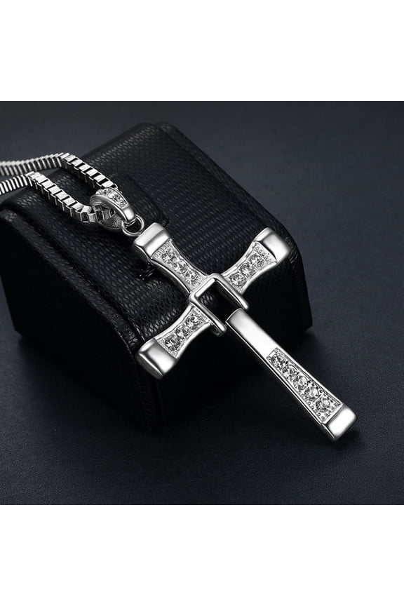 High quality 14K White Gold Cross Pendant Necklaces Collier Dominic Toretto Bijoux Items Male /Female Jewellery