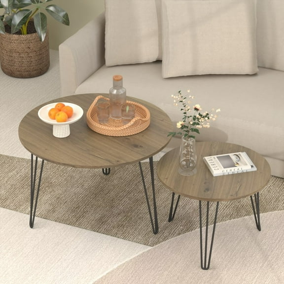 High-quality 27.56'' Round Coffee Table Set with Stable Metal Base for Multi-Spaces