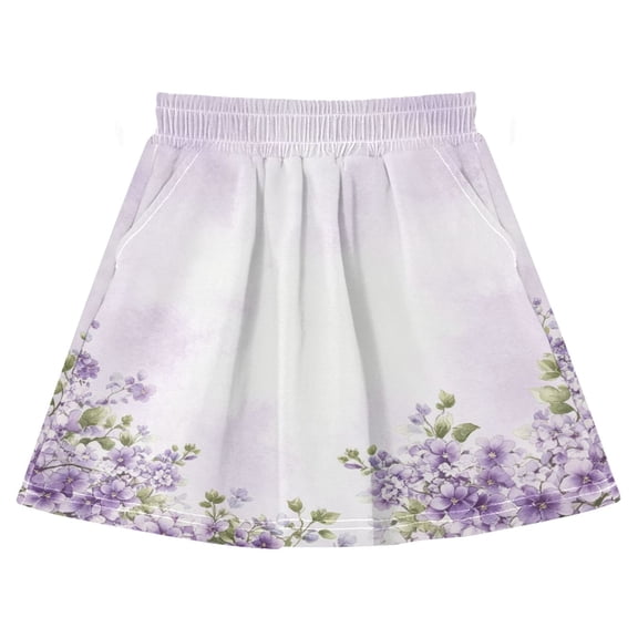 High-quality Cotton Girls' Skirts A-shaped Girls Activewear Skirt Shorts with Pockets Purple Floral Border 3-10Y