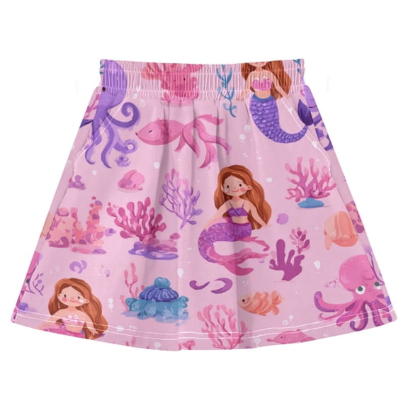 High-quality Cotton Girls' Skirts A-shaped Girls Activewear Skirt Shorts with Pockets Purple Mermaid 3-10Y